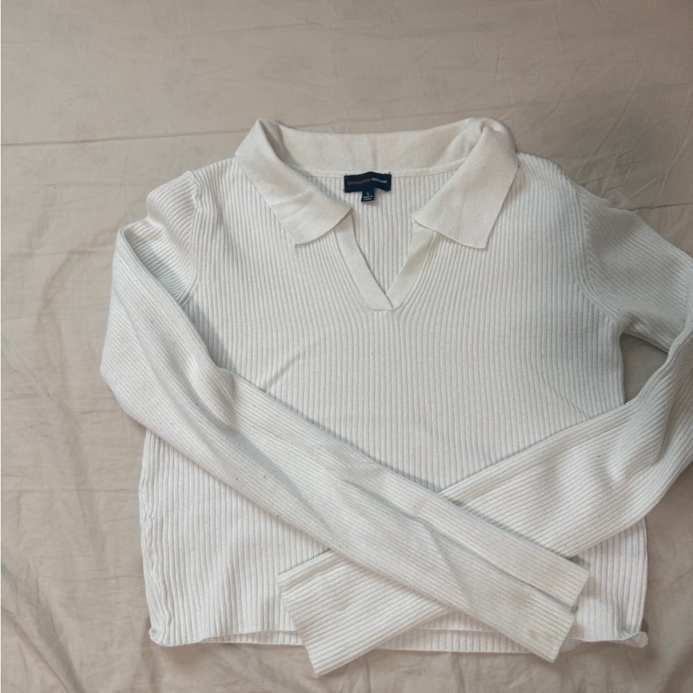Zara White Ribbed Long Sleeve Top